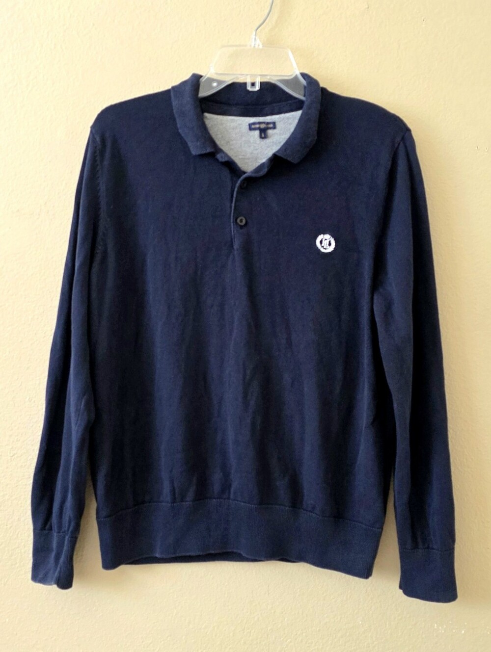 Henri Lloyd Mens Navy Knit Long Sleeve Polo Academia Fall Preppy - Size Large
